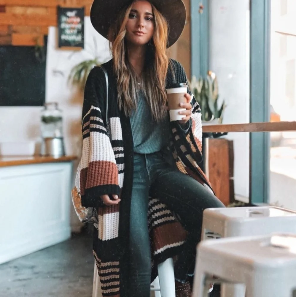 Gorgeous Autumn Spice Colorblock Cardigan Sweater - Picture 8 of 12